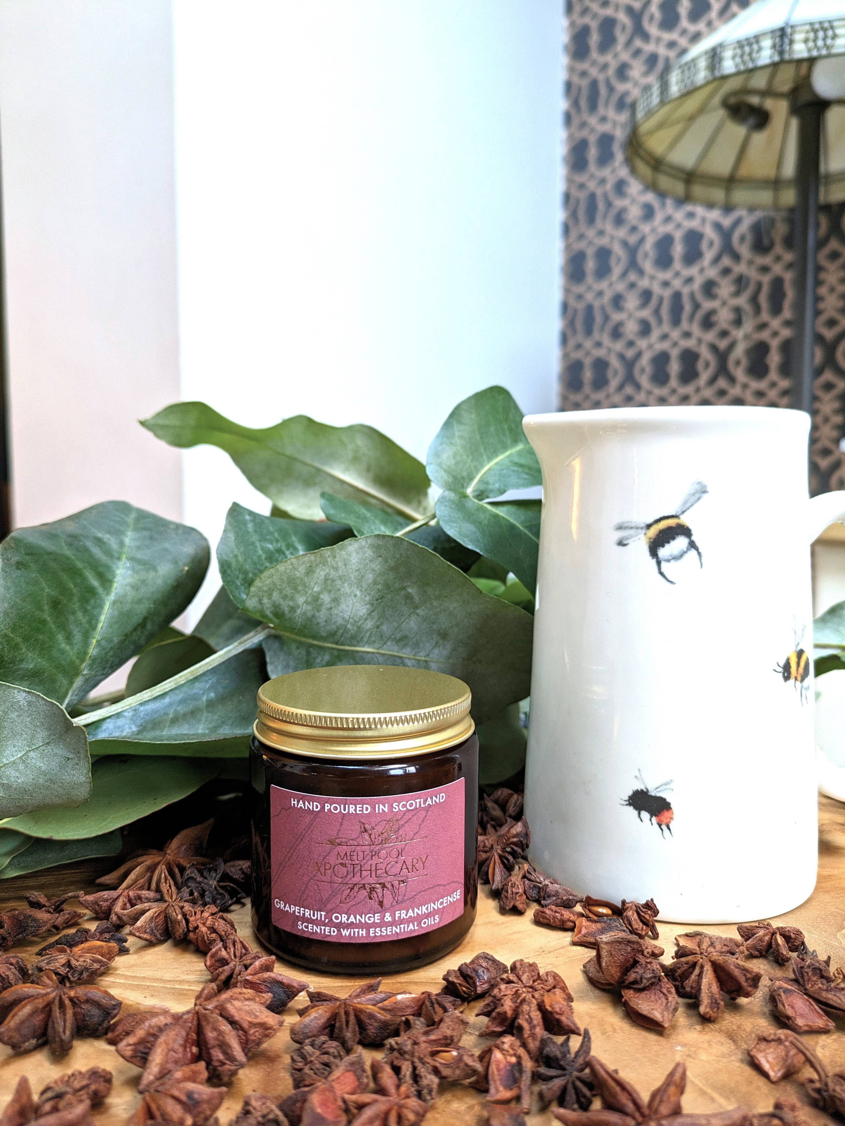 Small Amber Jar Candle -  Grapefruit, Orange & Frankincense