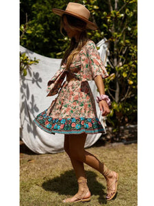 Summer Mini Dress In Peach Green Floral 12 Halo Unlimited