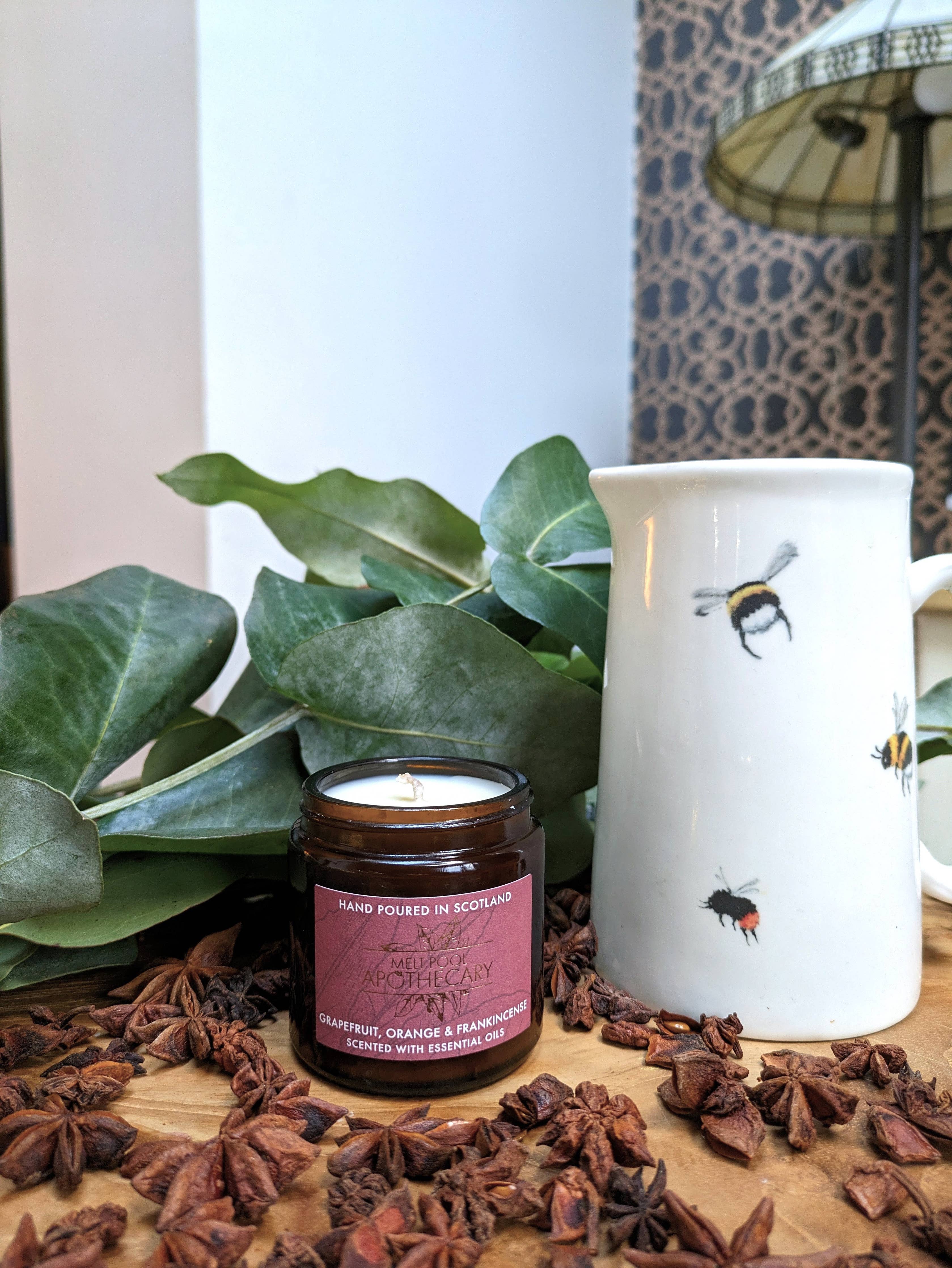 Small Amber Jar Candle -  Grapefruit, Orange & Frankincense