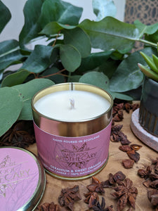 Large Gold Tin Candle- Geranium & Sweet Orange