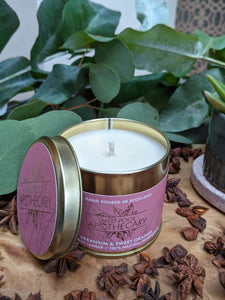 Large Gold Tin Candle- Geranium & Sweet Orange